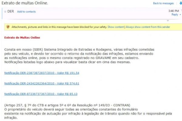 ALERTA: E-mails falsos sobre multas	