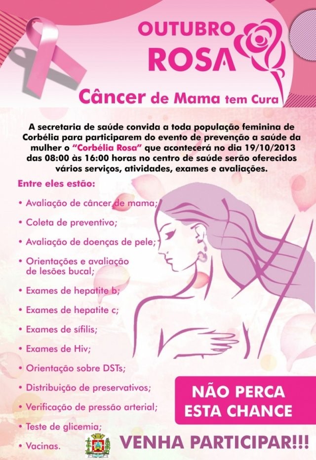 Secretaria de Saúde de Corbélia realiza campanha Corbélia Rosa no dia 19/10