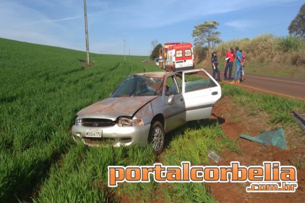 Capotamento na pr573 registrado no início desta tarde em Corbélia