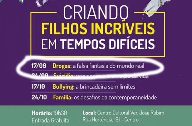 Palestra sobre Drogas será realizada hoje no Centro Cultural