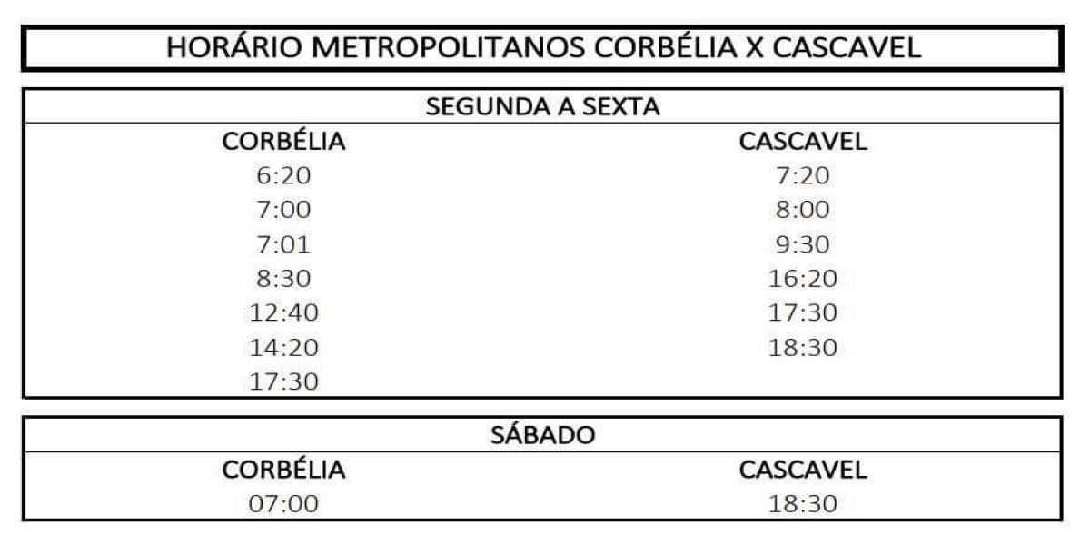 Novos horários de ônibus Corbélia X Cascavel
