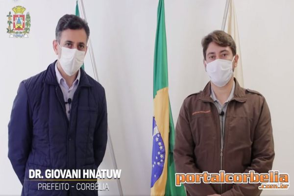 Prefeito Dr. Giovani Hnatuw e Vice Dangelles Decki falam sobre a importancia de manter as medidas de segurança contra o coronavírus no municipio