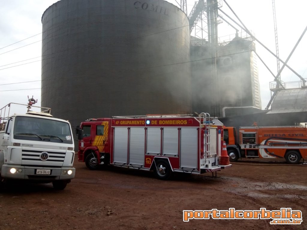 Incêndio em secador de grãos mobiliza equipes de bombeiros