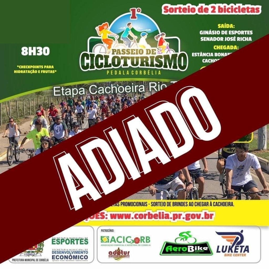 Passeio de Cicloturismo é adiado para 25 de Abril