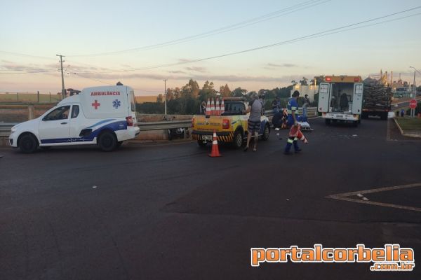 Motociclista fica ferido em colisão contra caminhão em Corbélia