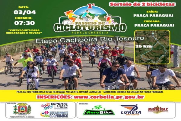 Passeio de Cicloturismo PEDALA CORBÉLIA será realizado dia 03 de abril