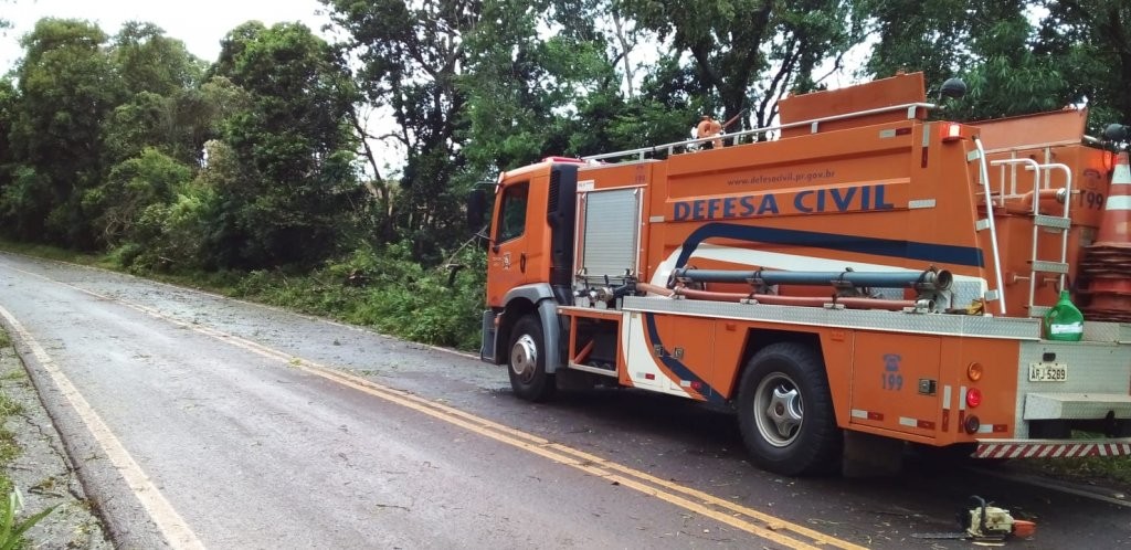 Defesa Civil faz desobstrução de pista na PR573 após vendaval