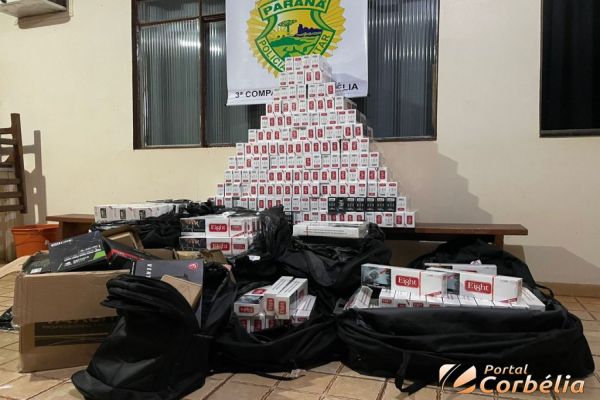 Polícia Militar apreende cigarros e produtos eletrônicos contrabandeados em abordagem a ônibus 