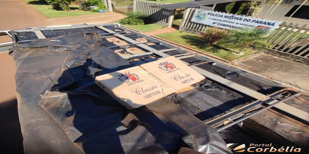 Polícia Militar apreende caminhão boiadeiro com carga de cigarros contrabandeados