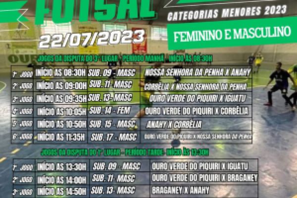 Mais de 200 atletas disputam final do Campeonato Regional de Futsal neste sábado, 22, em Ouro Verde do Piquiri