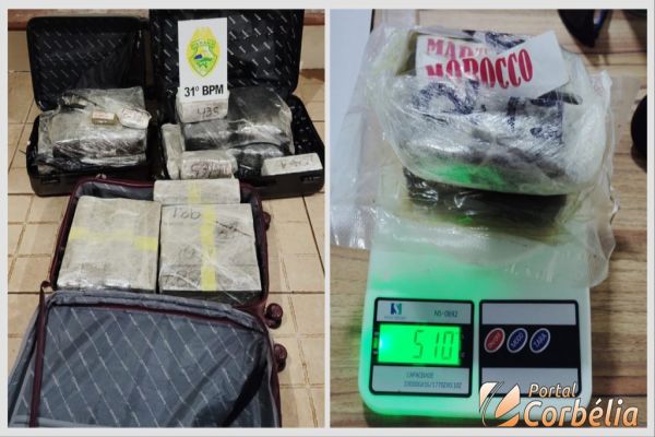 Polícia Militar de Corbélia apreende 90kg de drogas em ônibus com destino a Belo Horizonte