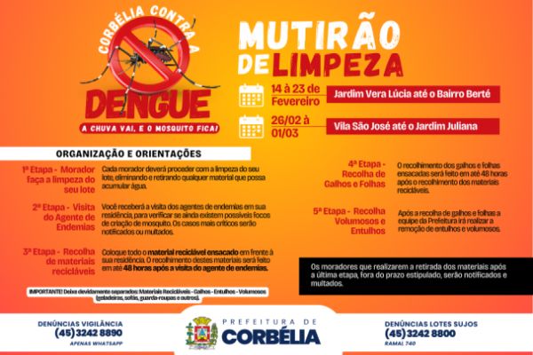 Prefeitura de Corbélia realiza mutirão de limpeza contra a dengue