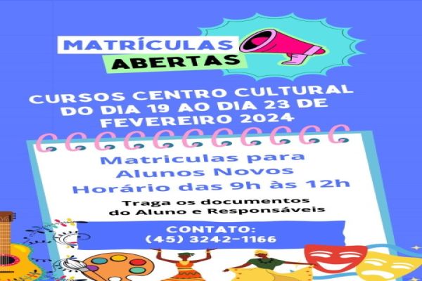 Inscrições abertas para diversos cursos no centro cultural de Corbélia