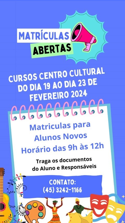 Inscrições abertas para diversos cursos no centro cultural de Corbélia