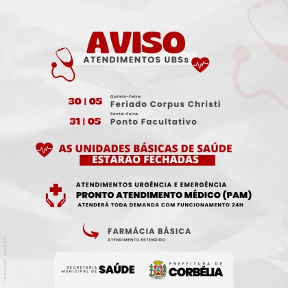 Unidades Básicas de Saúde de Corbélia Fecham nos Dias 30 e 31 de Maio