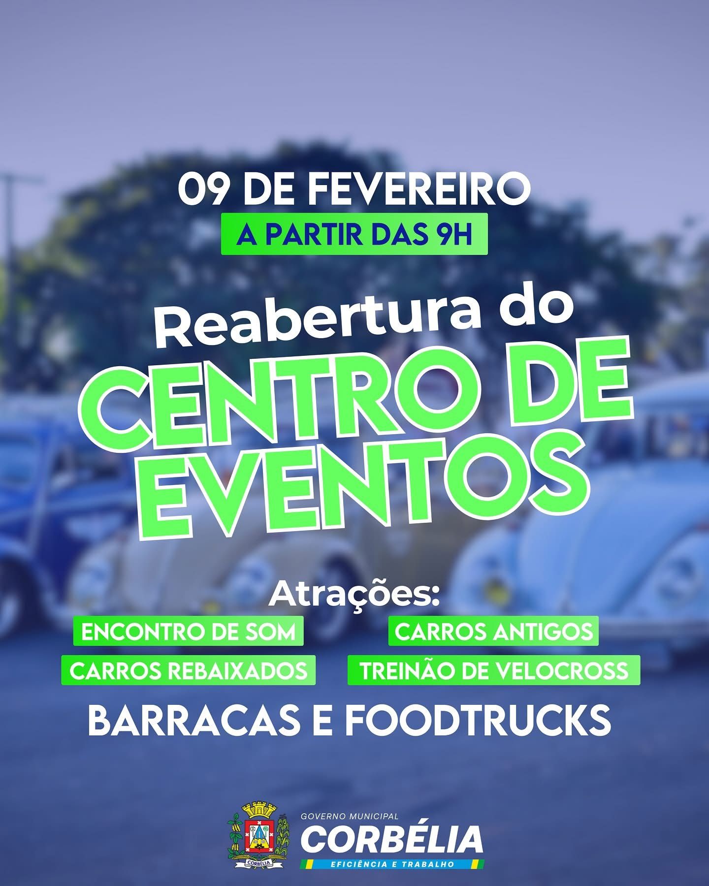 Centro de Eventos de Corbélia será reinaugurado com grande festa: Música, Carros e Velocross agitam o dia