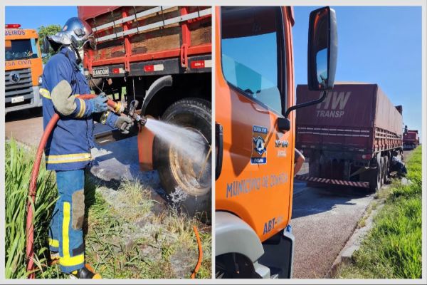 Princípio de incêndio em carreta mobiliza Defesa Civil em Corbélia