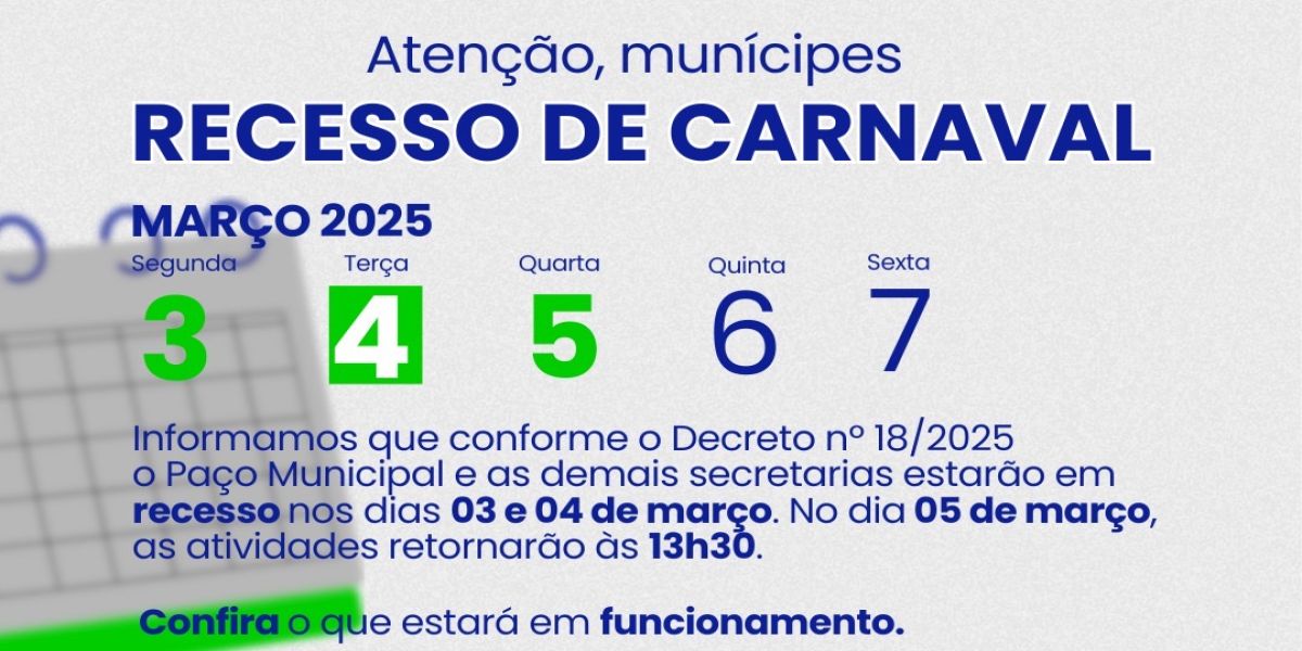 Prefeitura de Corbélia decreta recesso de Carnaval