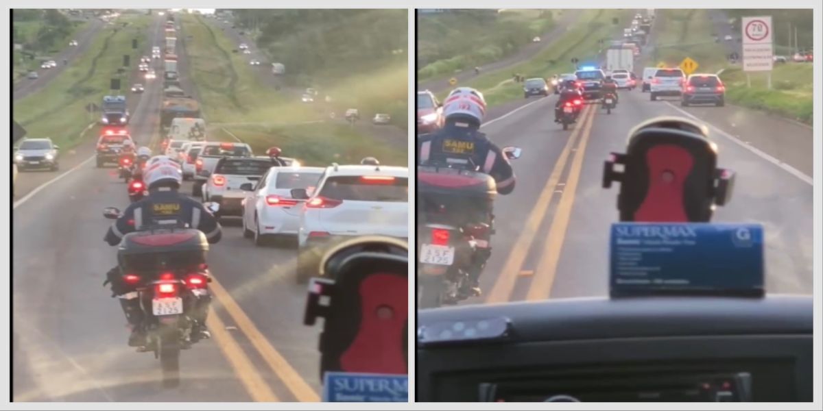 PRF escolta ambulância do SAMU de Corbélia com idoso em choque anafilático para o Hospital Universitário