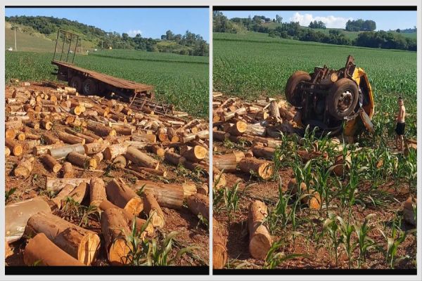 Caminhão carregado com madeira perde freios e causa acidente em rodovia entre Iguatu e Anahy