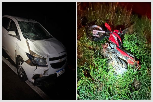 Imagem referente a notícia: Colisão entre carro e moto deixa dois feridos na PR-573 em Braganey