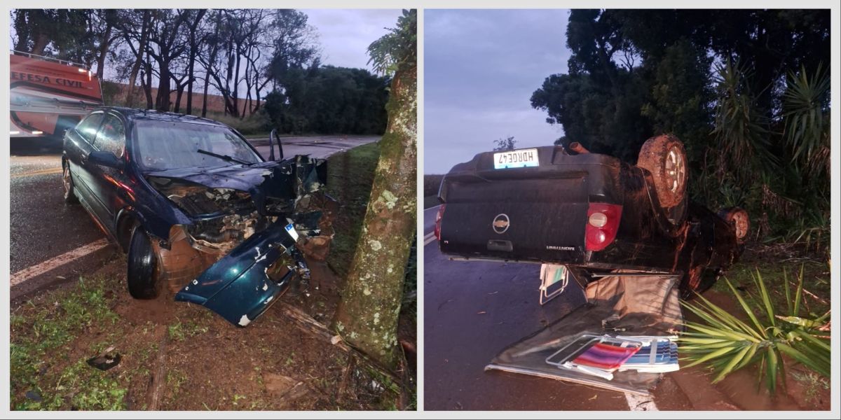 Árvore cai sobre a PR-573 e provoca acidente com dois veículos