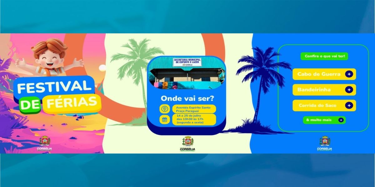 Corbélia terá 1º Festival de Férias com atividades gratuitas para crianças de 6 a 11 anos