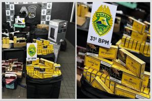 Imagem referente a notícia: Patrulha Rural apreende cargas de contrabando em ônibus de linha em Corbélia