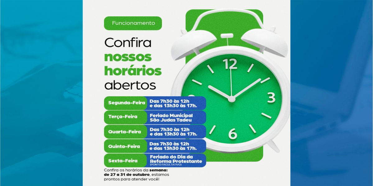 Prefeitura de Corbélia divulga funcionamento dos serviços durante feriado de São Judas Tadeu
