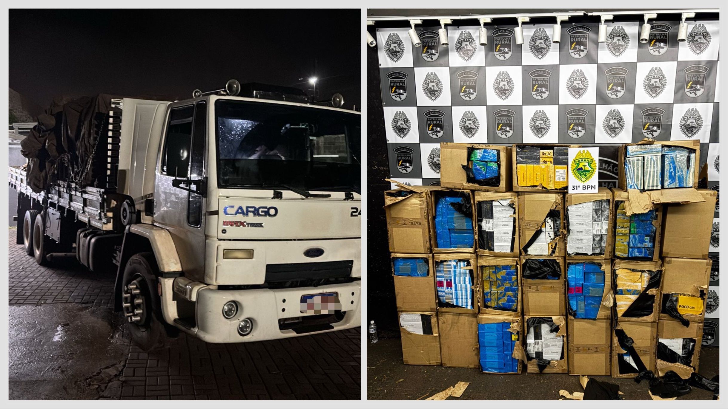 Polícia Militar apreende caminhão com 24 caixas de celulares contrabandeados em Corbélia