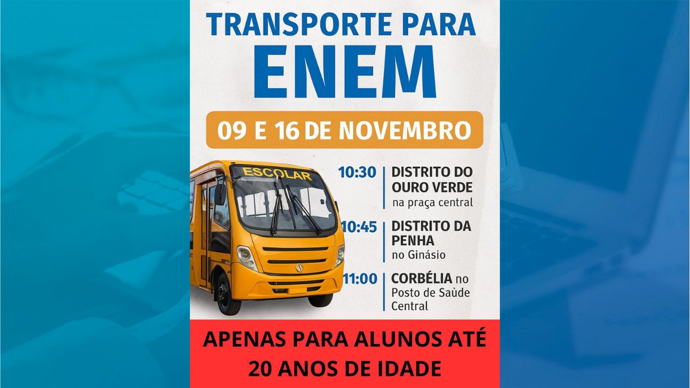 Prefeitura de Corbélia oferece transporte gratuito para estudantes do ENEM