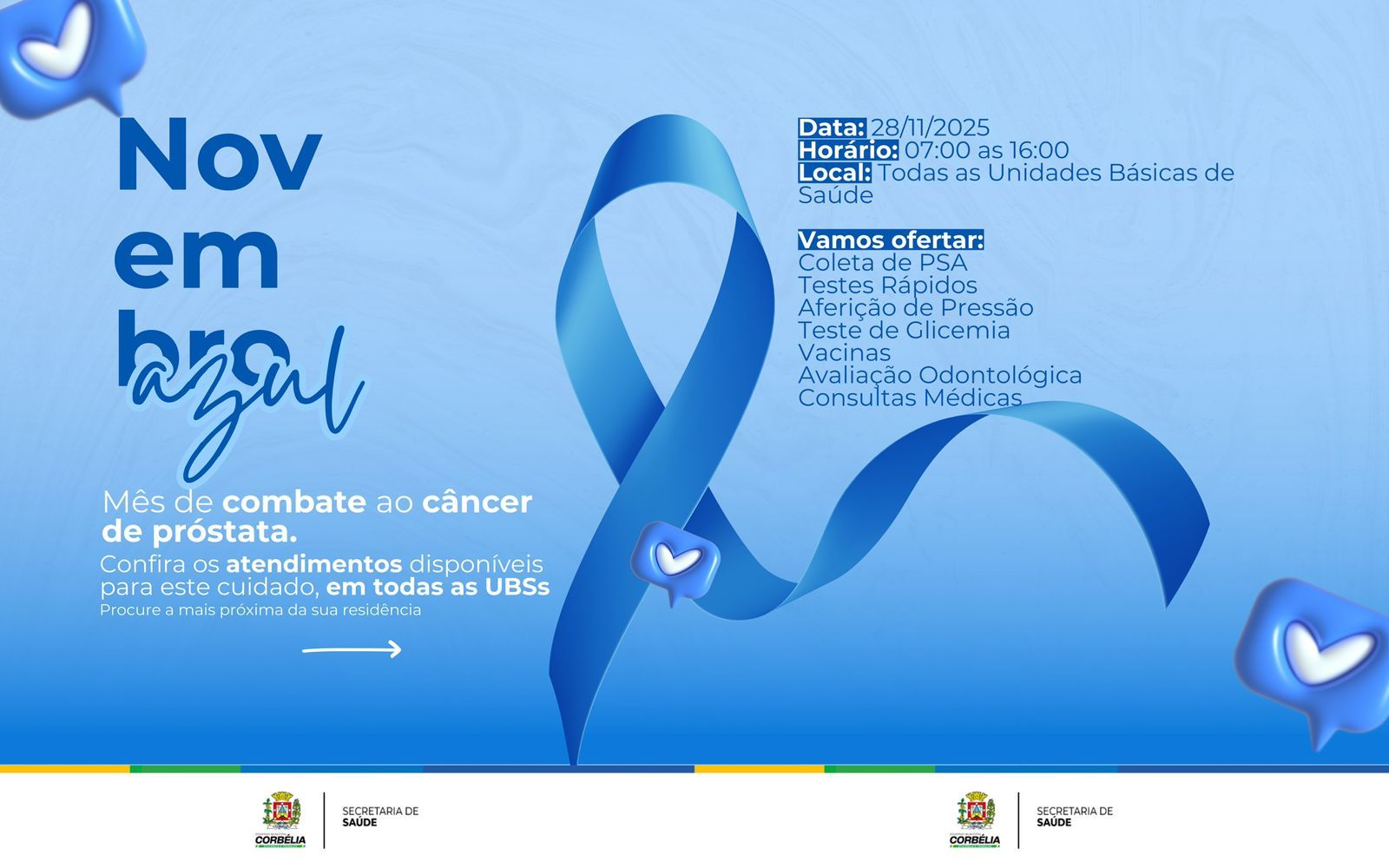 Novembro Azul: Corbélia promove dia especial de cuidados à saúde do homem