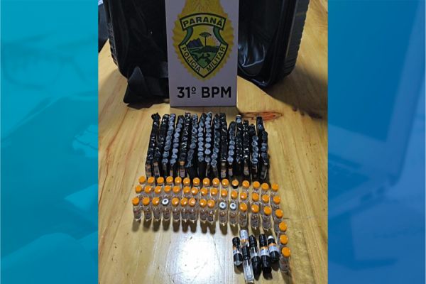 Imagem referente a notícia: Patrulha Rural apreende carga de medicamentos contrabandeados em ônibus intermunicipal