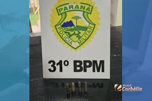 Imagem referente a notícia: PM apreende munições encontradas com aluno em colégio de Corbélia