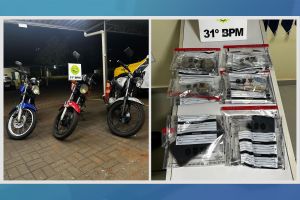 Imagem referente a notícia: PM apreende drogas, veículos e detém grupo com menores em praça de Corbélia