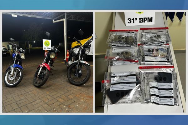Imagem referente a notícia: PM apreende drogas, veículos e detém grupo com menores em praça de Corbélia
