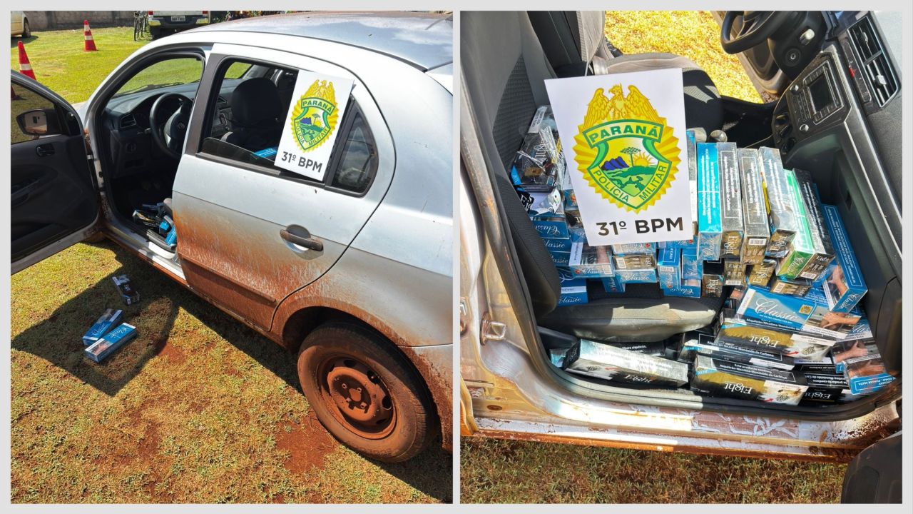 Veículo atolado em estrada rural é encontrado carregado com cigarros contrabandeados