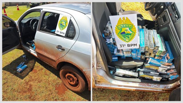 Veículo atolado em estrada rural é encontrado carregado com cigarros contrabandeados