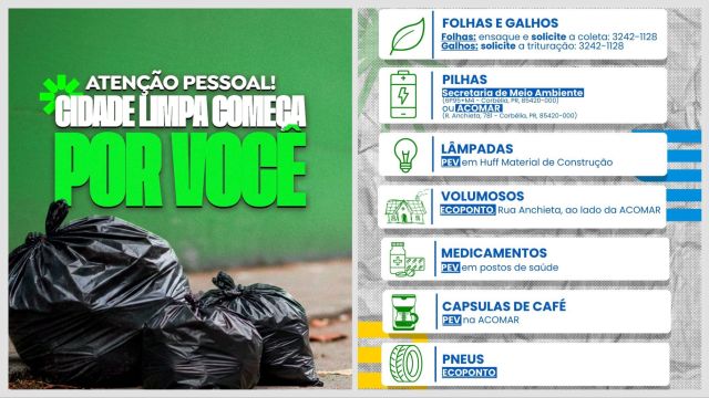 Corbélia orienta população sobre descarte correto de resíduos e reforça compromisso com cidade limpa