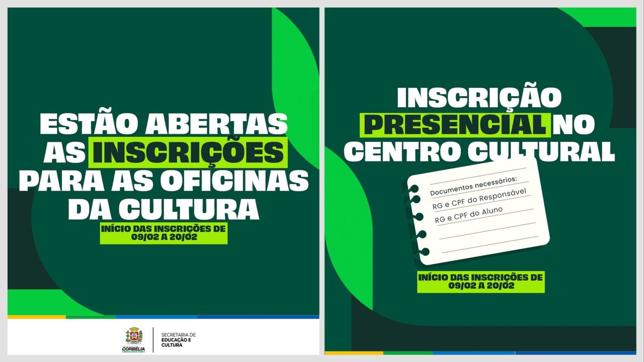 Corbélia abre inscrições para Oficinas da Cultura com vagas para crianças, jovens e adultos
