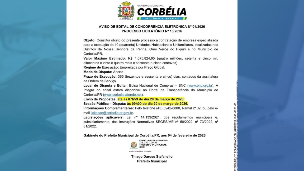 Após 15 anos, Corbélia retoma construção de casas populares com investimento de R$ 4 milhões