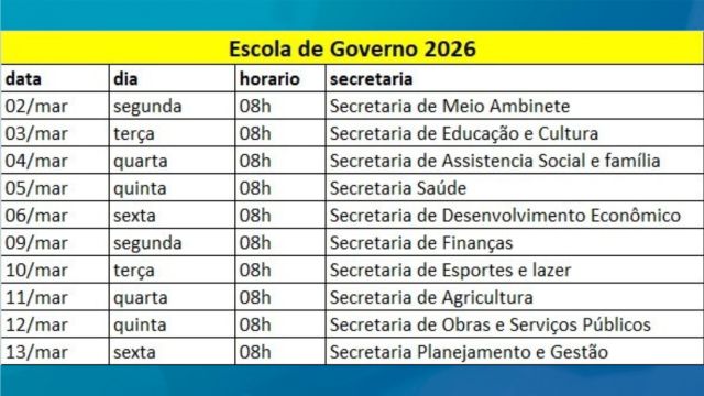 Imagem referente a notícia: Escola de Governo 2026 começa em março e fortalece integração entre secretarias em Corbélia