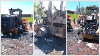 Imagem referente a notícia: Incêndio destrói máquinas pesadas em propriedade rural entre Corbélia e Cafelândia