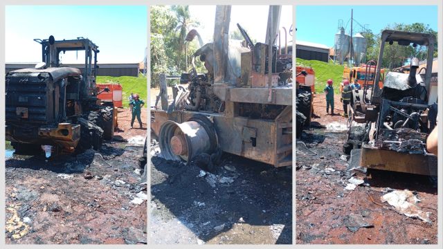 Imagem referente a notícia: Incêndio destrói máquinas pesadas em propriedade rural entre Corbélia e Cafelândia