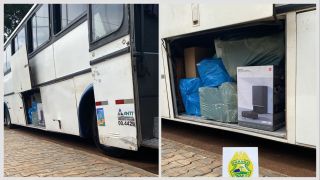 Imagem referente a notícia: Ônibus vindo de Foz do Iguaçu é fiscalizado por suspeita de descaminho em Corbélia