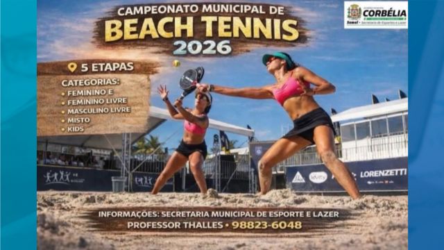 Imagem referente a notícia: Corbélia terá Campeonato Municipal de Beach Tennis 2026 com cinco etapas ao longo do ano