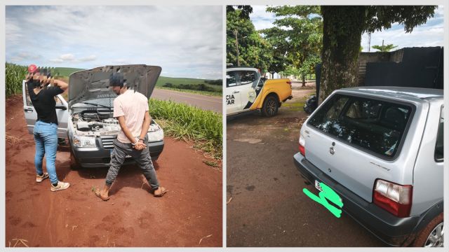 Imagem referente a notícia: Veículo furtado é recuperado na PR-239 e dois jovens são presos em Nova Aurora