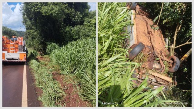 Imagem referente a notícia: Kadett capota na PR-573 entre Corbélia e Braganey e deixa dois feridos