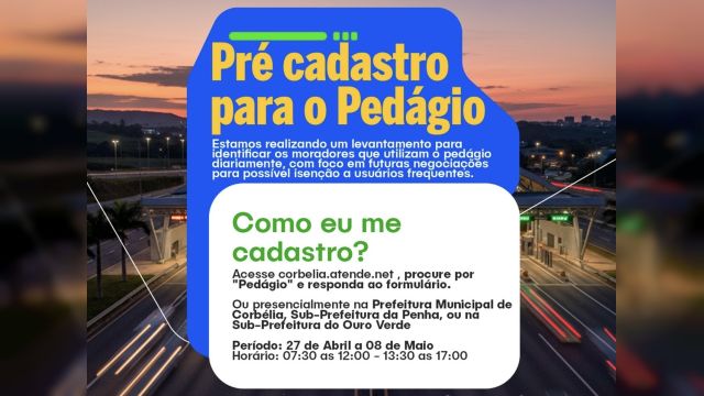 Prefeitura de Corbélia inicia hoje levantamento sobre uso do pedágio e abre cadastro para população