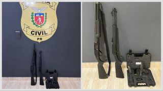 Imagem referente a notícia: Arsenal é apreendido após caso de violência doméstica e polícia age para evitar tragédia no PR